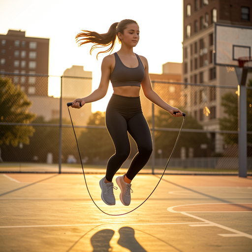 person jumping rope indoors