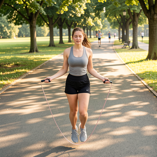 woman jumping rope on running track in park