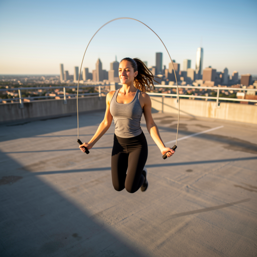 woman jumping rope indoors
